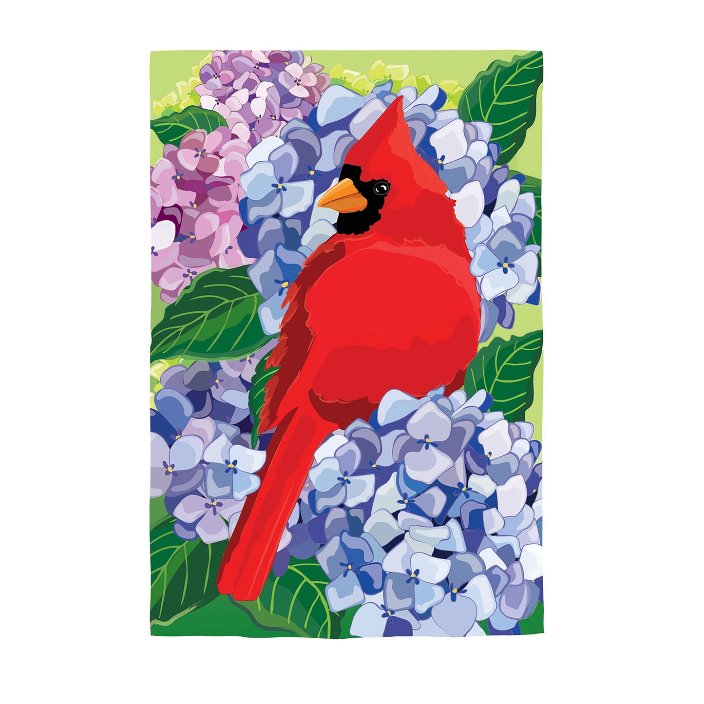 Red Cardinal and Hydrangeas Applique Garden Flag