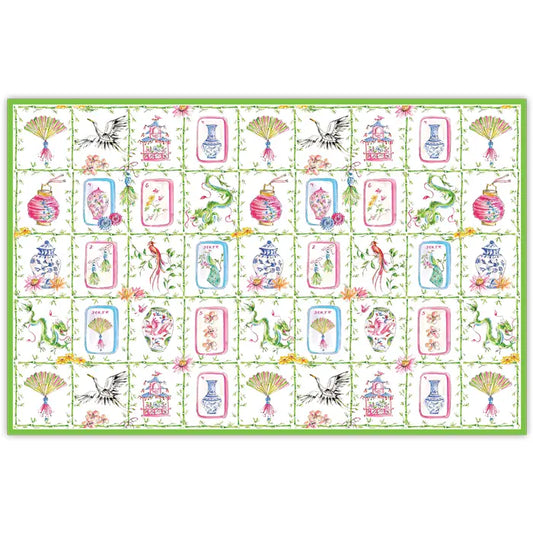 Mahjong Icons in Green Bamboo Trellis Placemat