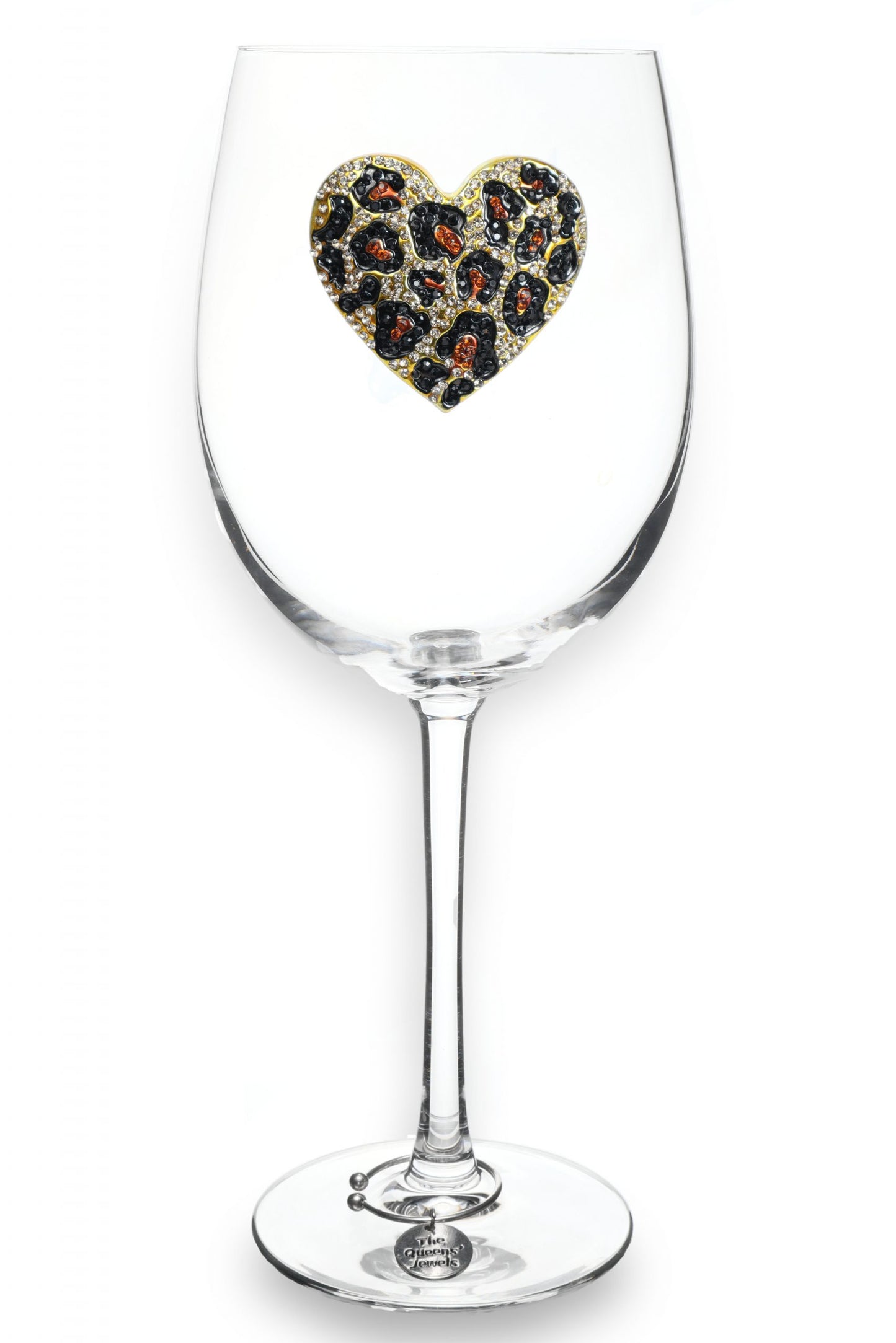 Leopard Print Heart Jeweled Stemmed Wine Glass