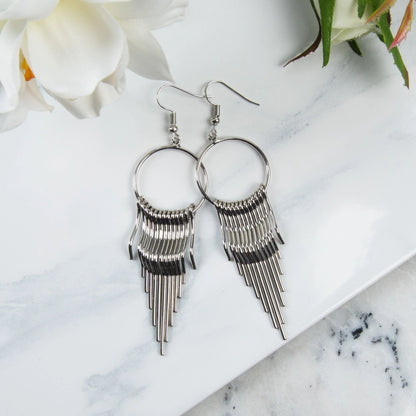 Kali Silver Metal Chandelier Drop Earrings