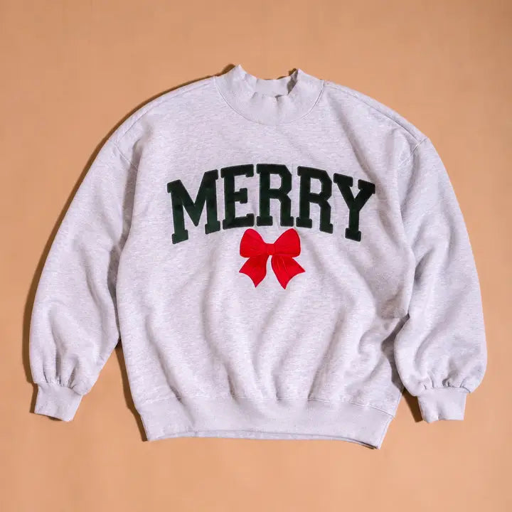 Mockneck Sweatshirt-Merry Bow