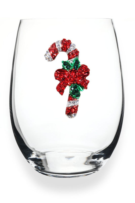 Christmas Candy Cane Jeweled Stemless Wine Glass