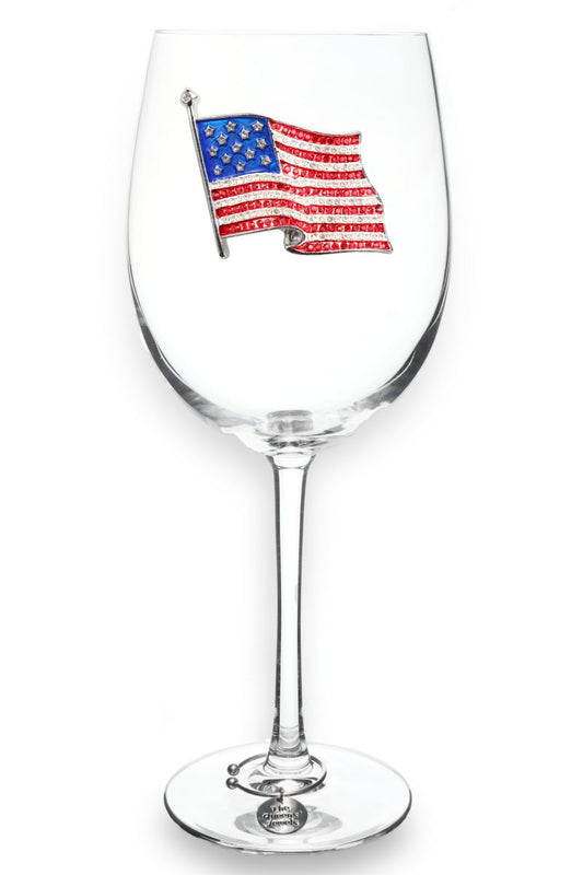 American Flag Jeweled Stemmed Wine Glass