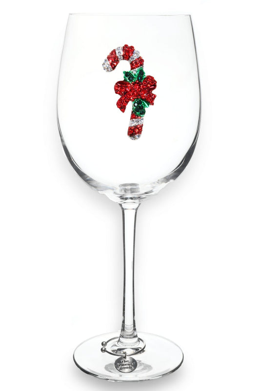 Christmas Candy Cane Jeweled Stemmed Wine Glass