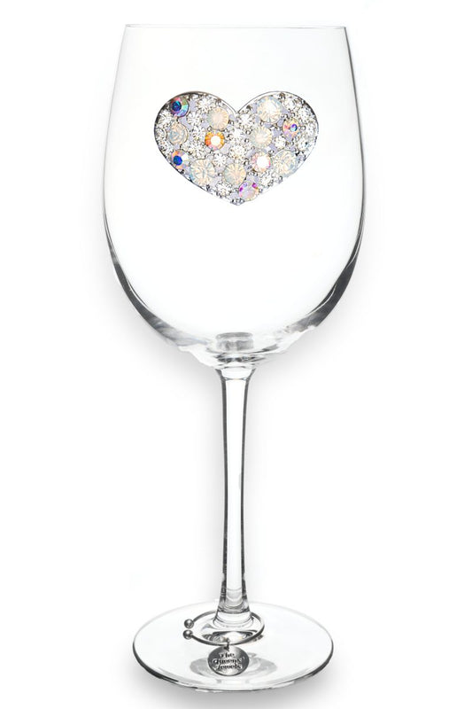 Multi Stone Heart Jeweled Stemmed Wine Glass