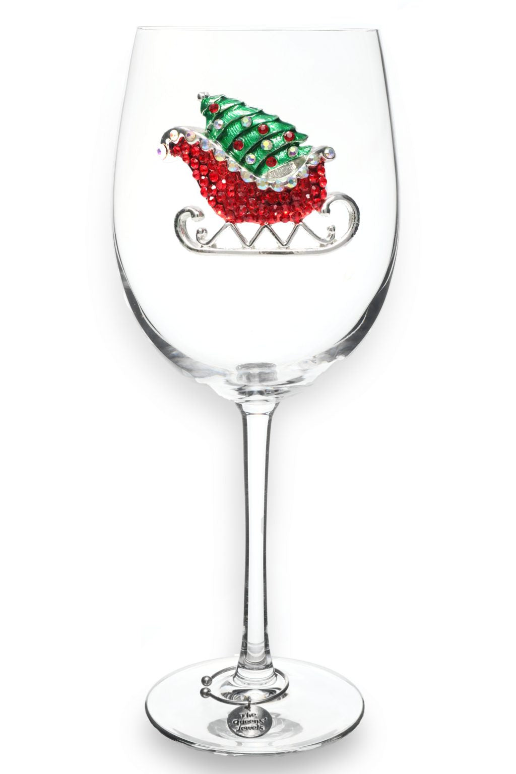 Christmas Sleigh Jeweled Stemmed Wine Glass