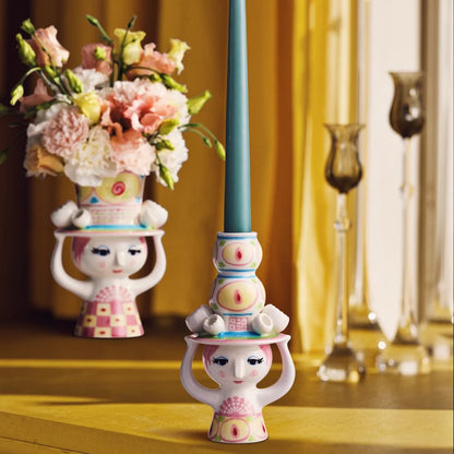 Bjørn Wiinblad Lady w/ Hat Candle Holder - Pink