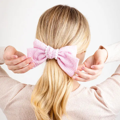 Skylar Pompom Pink Bow Barrette