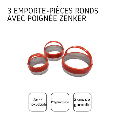 Set of 3 round cookie cutters with Zenker handle
