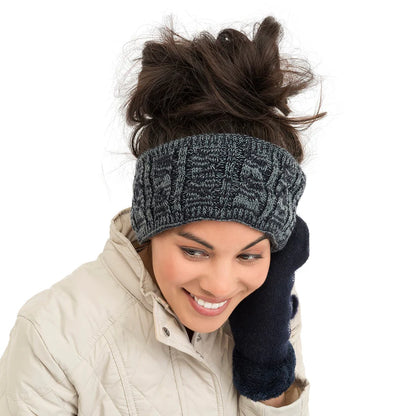 2-Tone Heathered Headband Ear Warmer - Grey, Red, & Tan