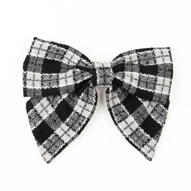 Plaid Bow Hair Clip in Black & White