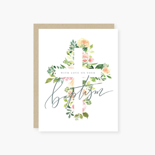 Floral Cross Baptism Card
