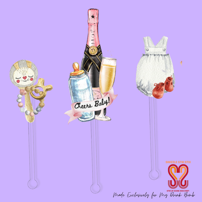 Babies and Bubbles Baby Shower Decor Swizzle Stir Stix Sticks - Set of 4