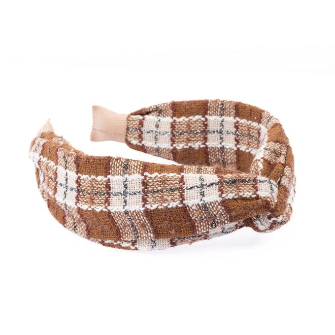 Plaid Twist Headband In Mocha