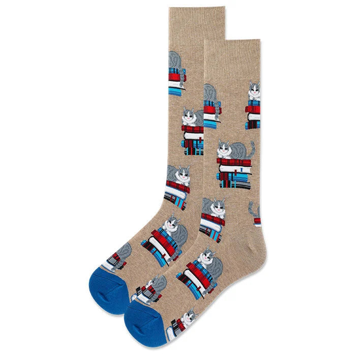 Men's Cats and Books Crew Socks