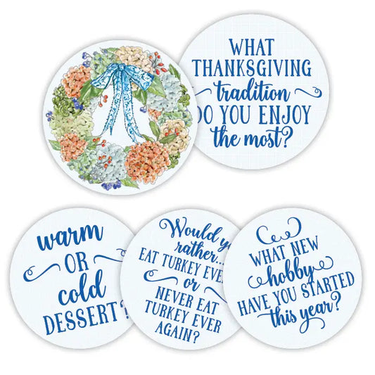 Hydrangea Wreath with Blue Bow Conversation Coaster