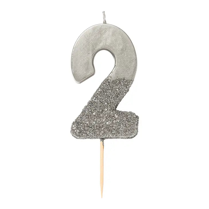 Silver Glitter Number Candles