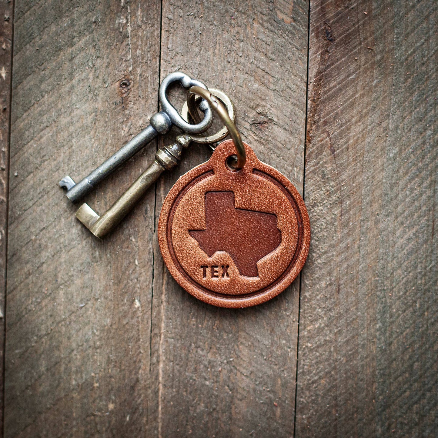 Texas State Silhouette Leather Keychain