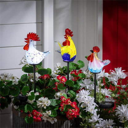 Petal & Plow Glass Rooster Garden Stake