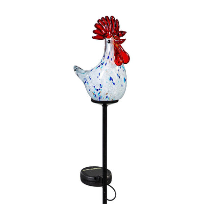 Petal & Plow Glass Rooster Garden Stake