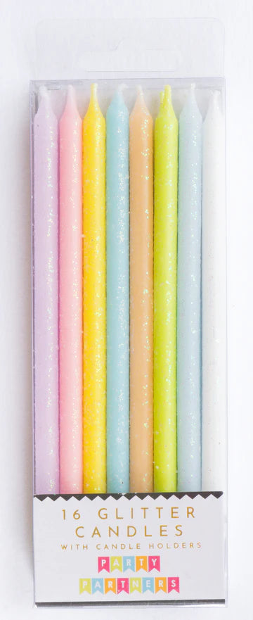 Pastel Tall Glitter 16 Candle Set