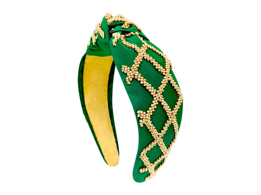 Embellished Green and Gold Knotted Headband