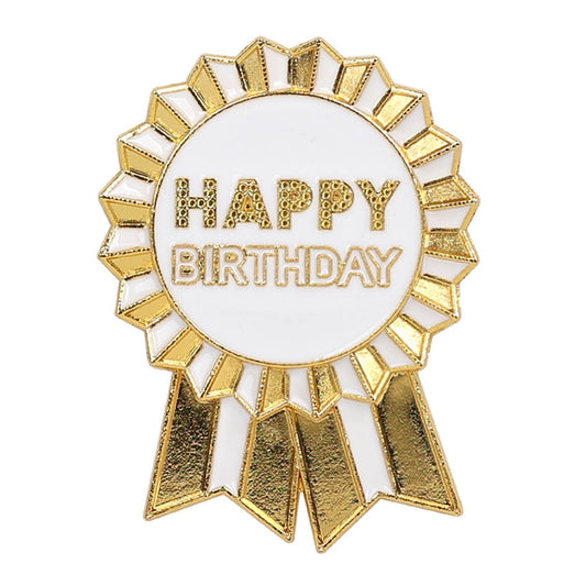 Gold Enamel "Happy Birthday" Pin Badge