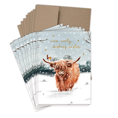 Highland Cow Woolly Wishes Boxed Holiday Cards - Set of 10