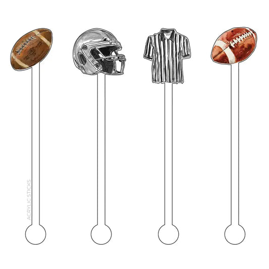 Football Themed Party Decor Acrylic Stir Sticks - Set of 4