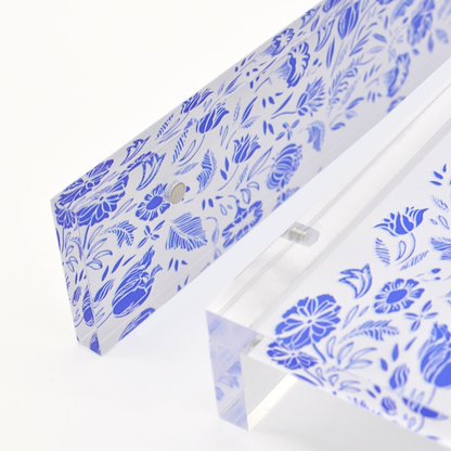 Blue and White Chinoiserie Mahjong Rack and Pusher - Set of 4