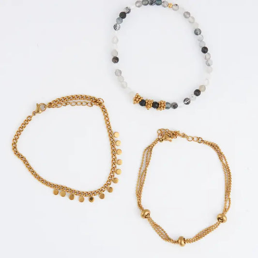 Beaded Bracelet Chain - 3 Piece Set