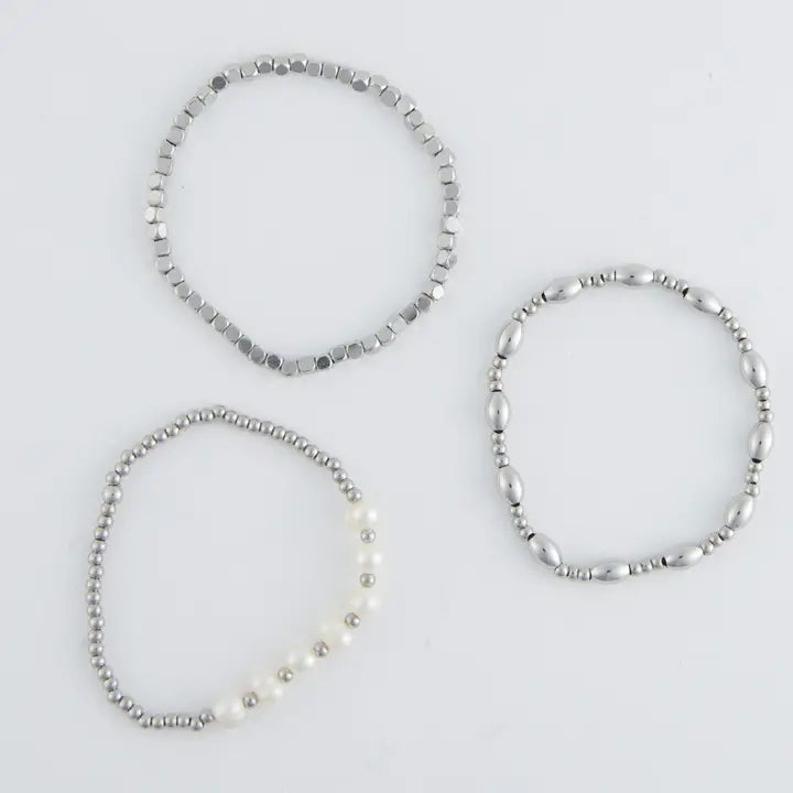 Genuine Pearl Stretch Bracelet Set
