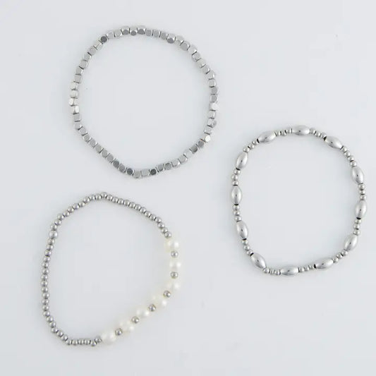 Genuine Pearl Stretch Bracelet Set
