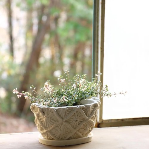 Macrame Oval Cement Planter