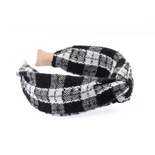 Plaid Twist Headband In Black & White