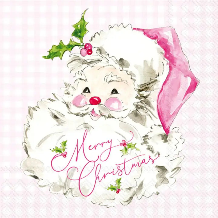 Christmas Pink Santa Paper Cocktail Napkins