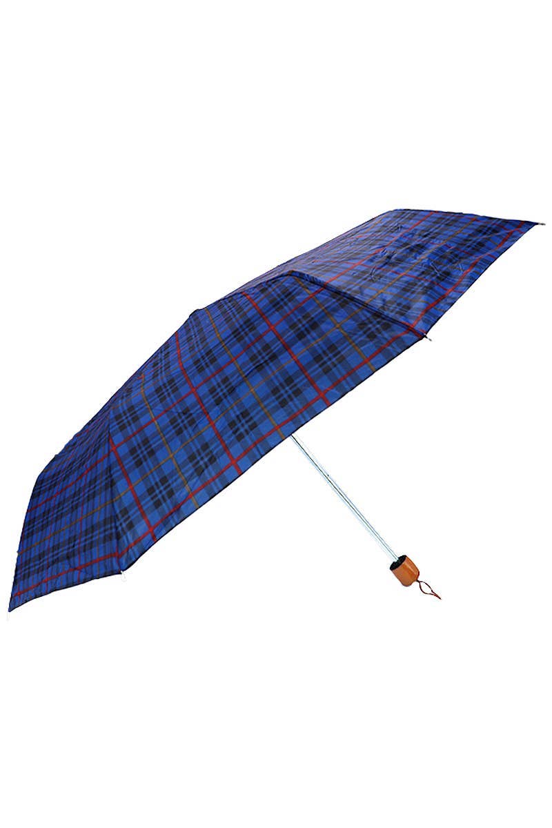 Blue Plaid Compact Umbrella