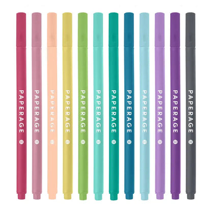 Felt Tip Fine Line Pastel Marker Pens with Case - 12 Pack