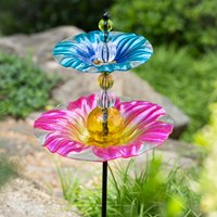 Glass and Gems Two Tier Bird Tower Stake