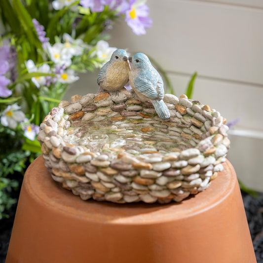 Resin Pebble Bird Bath With Birds