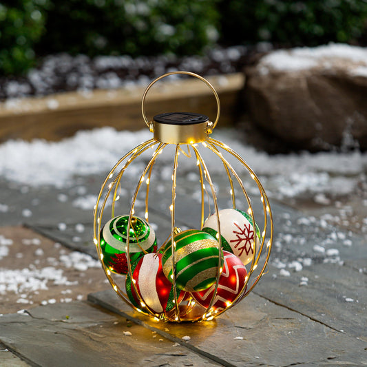 Small Holiday Solar Lantern With Ornaments