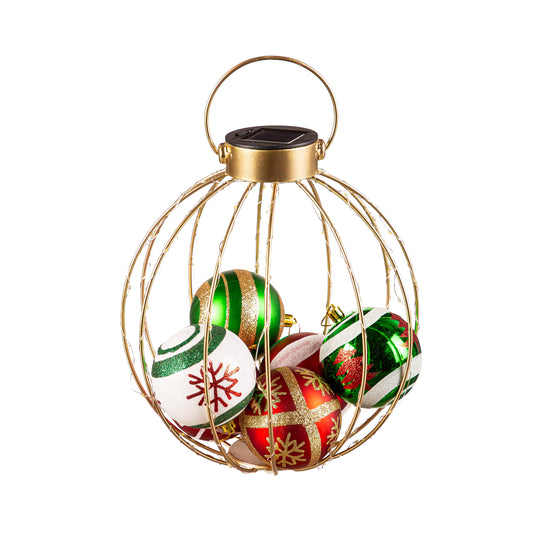 Small Holiday Solar Lantern With Ornaments