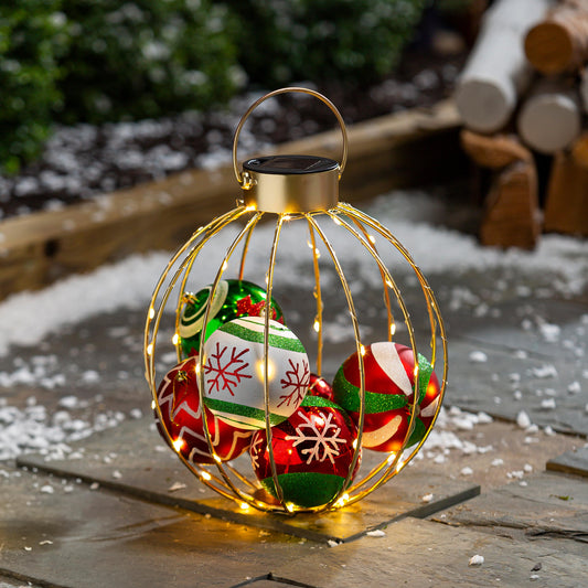 Large Holiday Solar Lantern With Ornaments