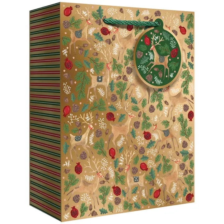 Reindeer Tapestry Gold Gift Bag