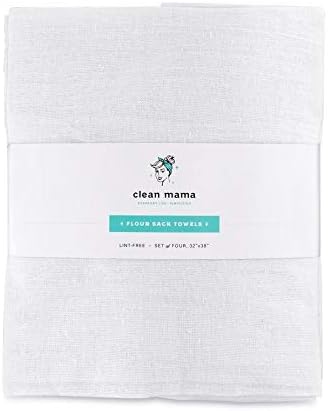 Clean Mama White Lint-Free Flour Sack Kitchen Towel - Set of 4