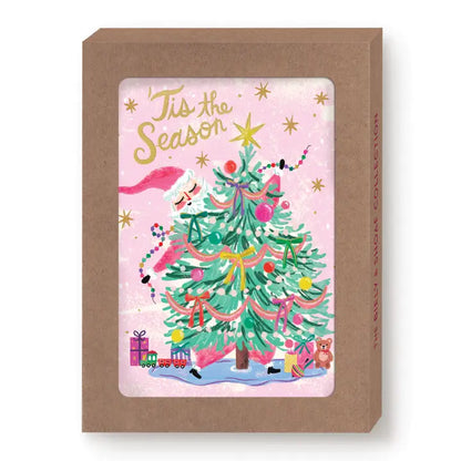 Santa Trimming Tree Boxed Holiday Card Set