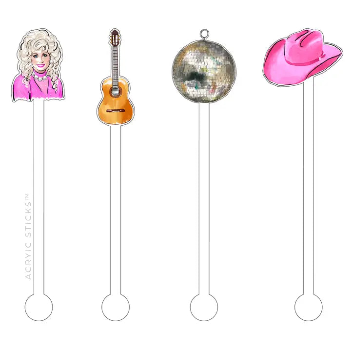 Disco Dolly Parton Acrylic Stir Sticks - Set of 4