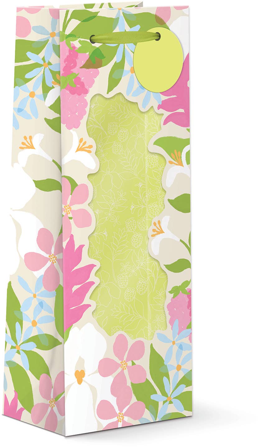 White Floral Window Wine Bag