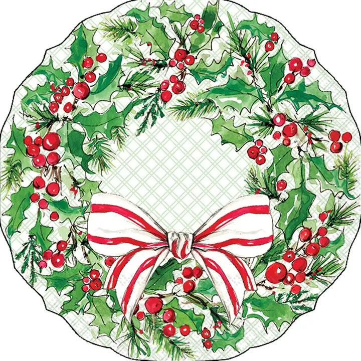 Holly Berry Wreath Shaped Paper Lunch Napkins