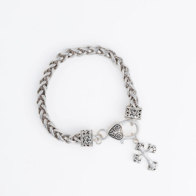 Lucie Cross Charm Bracelet in Silver